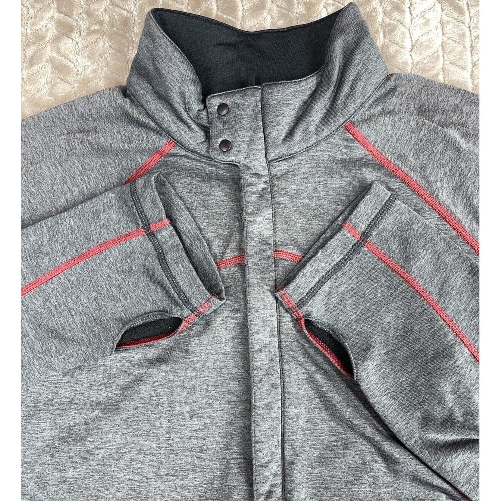 REI Men's XL Full-Zip Gray/Red Stretch Jacket with Thumbholes Activewear Sweater